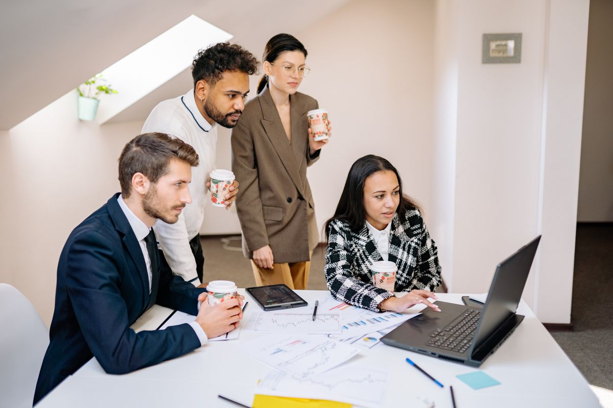 A team discussing work in the office